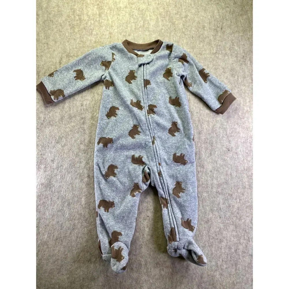 Carter's Fleece Fully Zip Footie Sleeper Gray with Bear Print Size 3-6 Months